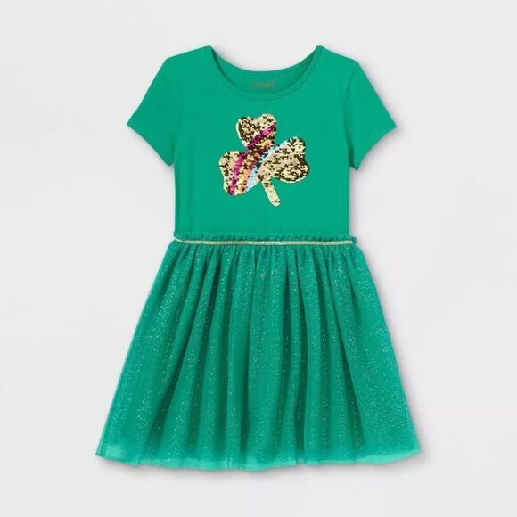 NWT Girls Cat & Jack Lucky Me Sequin Shamrock Tutu Dress - Sz XXL - Picture 1 of 2